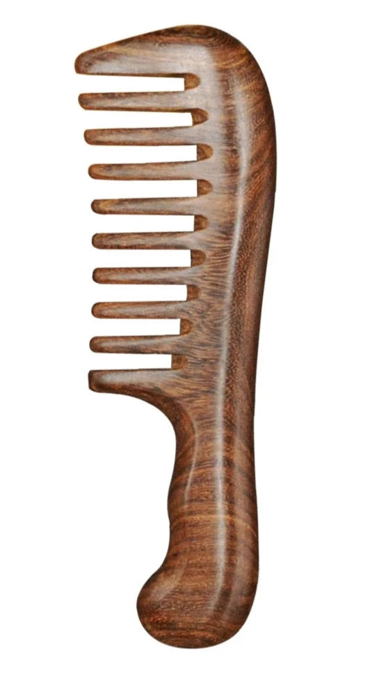 Wooden Wide Tooth Comb With Handle